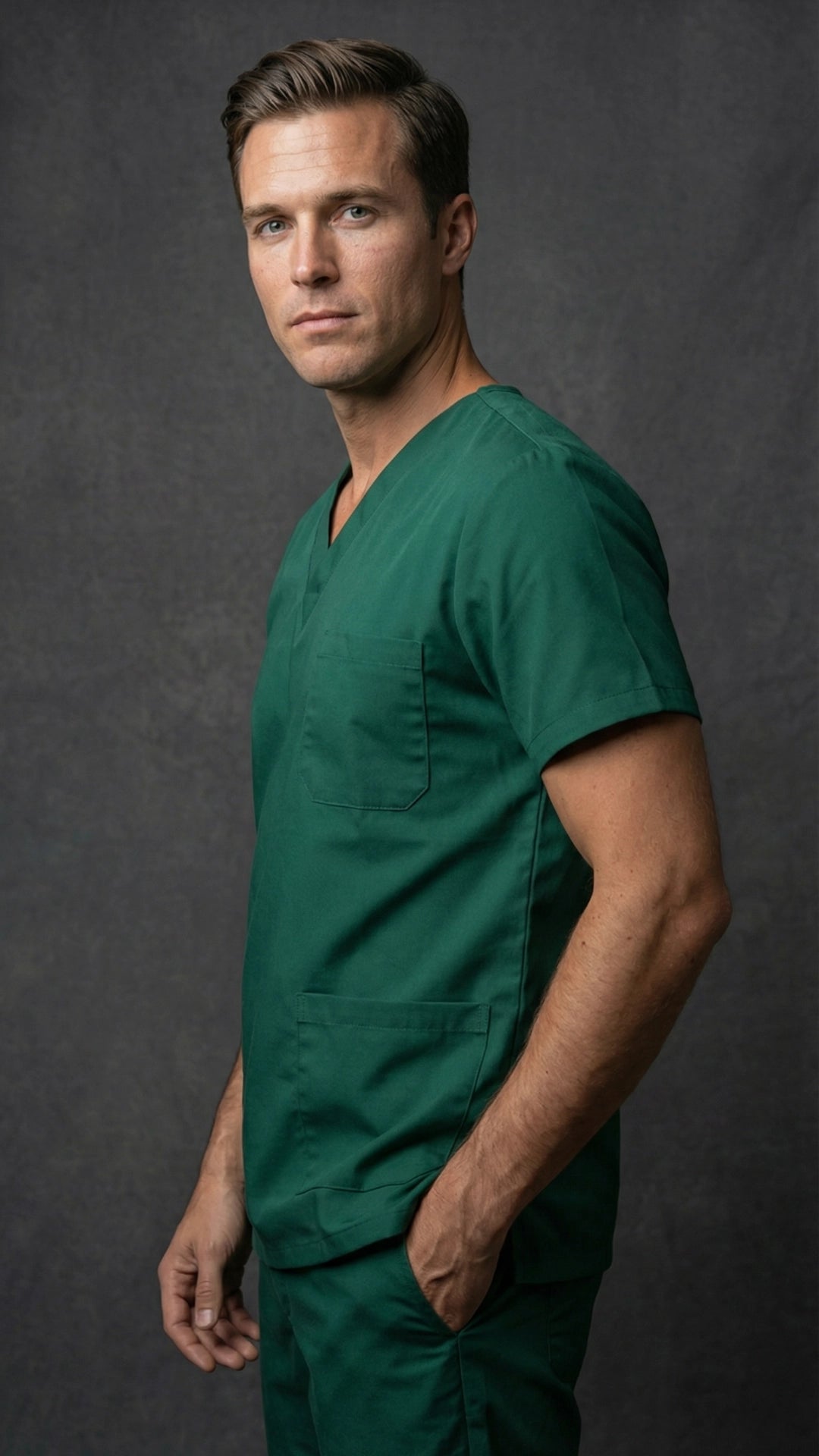 Men’s Bottle Green Medical Scrub Top