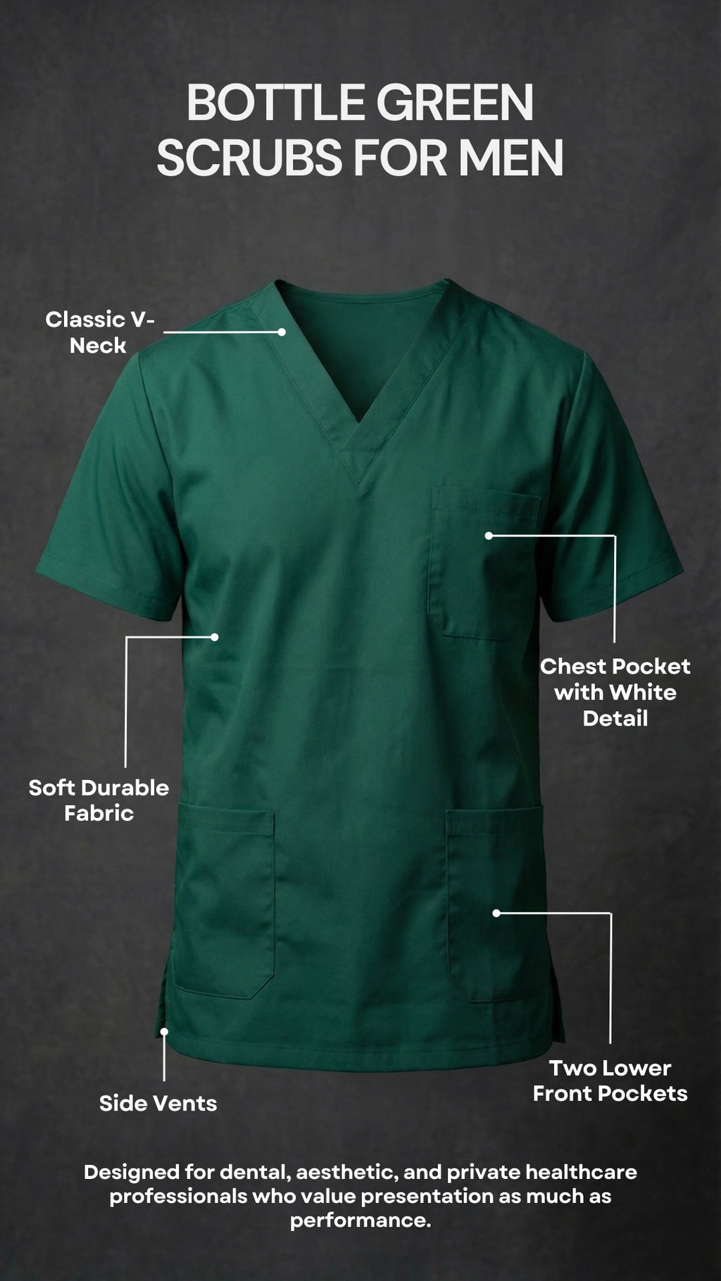 Men’s Bottle Green Medical Scrub Top