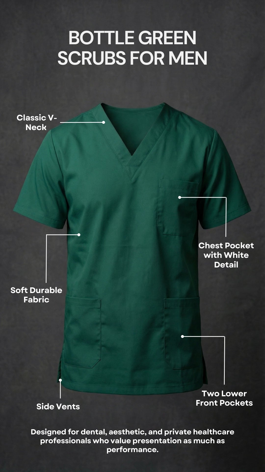 Men’s Bottle Green Medical Scrub Top