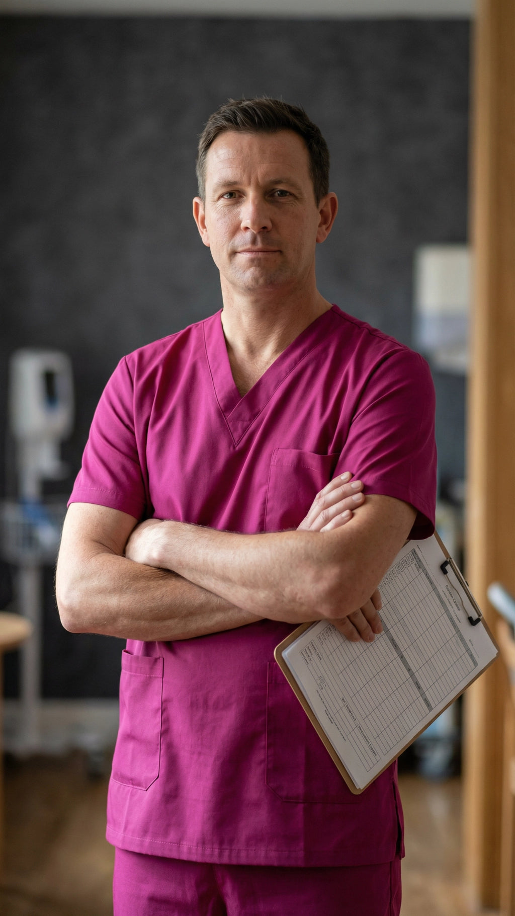 Men’s Dark Pink Medical Scrub Top