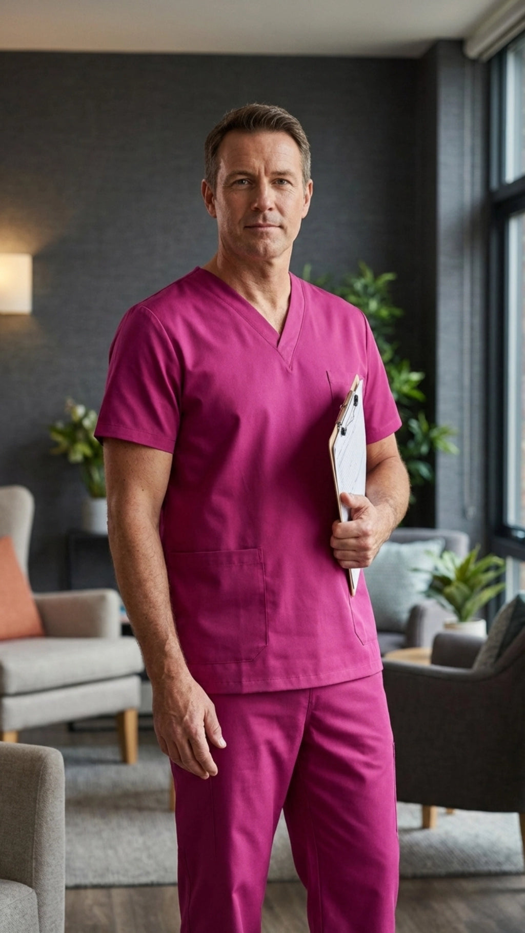 Men’s Dark Pink Medical Scrub Top