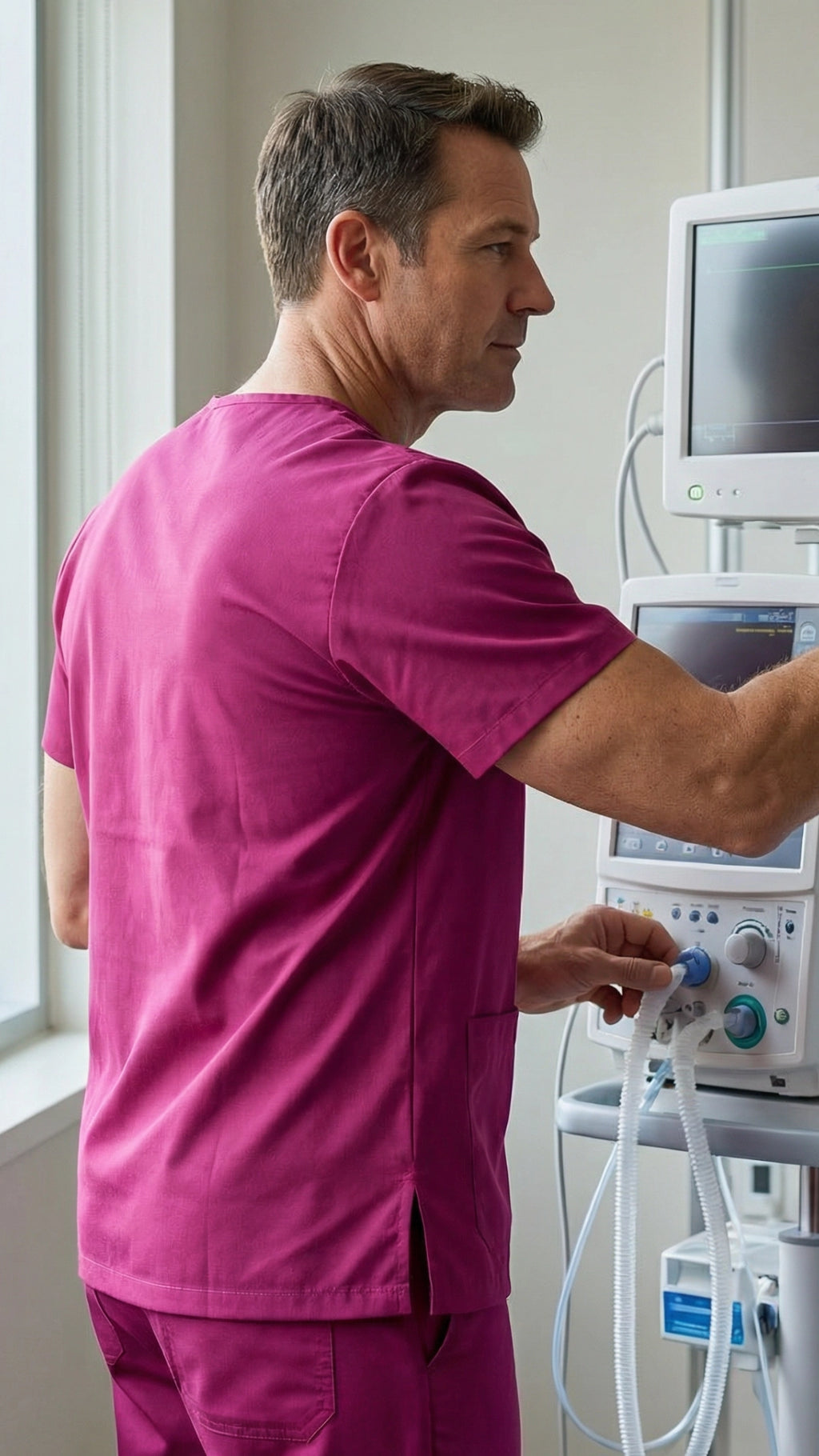 Men’s Dark Pink Medical Scrub Top