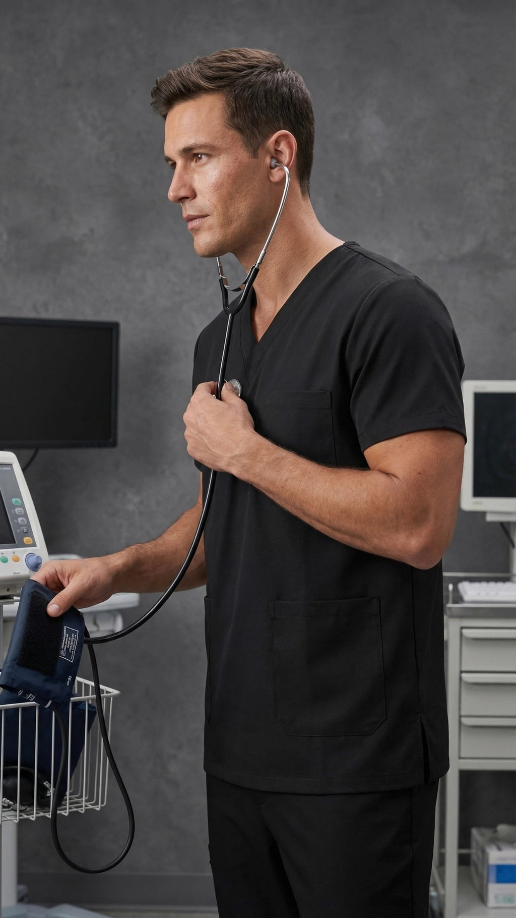 Men’s Black Scrub Top for Healthcare Professionals