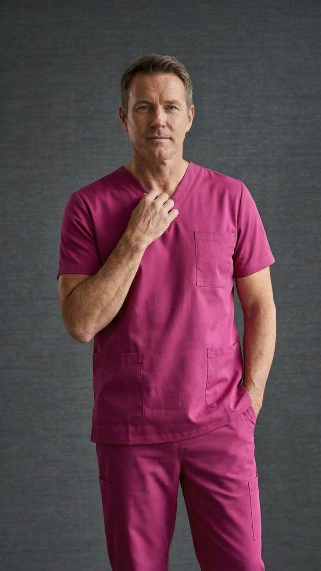 Men’s Dark Pink Medical Scrub Top
