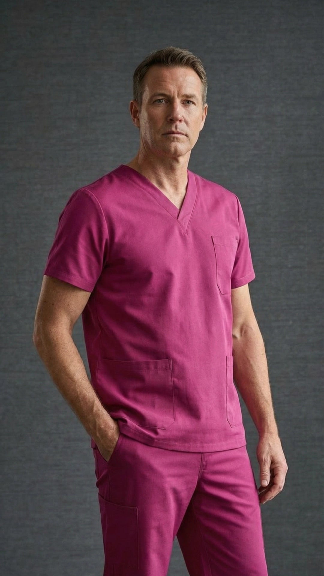 Men’s Dark Pink Medical Scrub Top