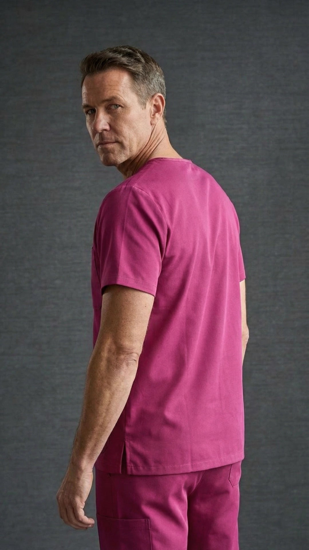 Men’s Dark Pink Medical Scrub Top