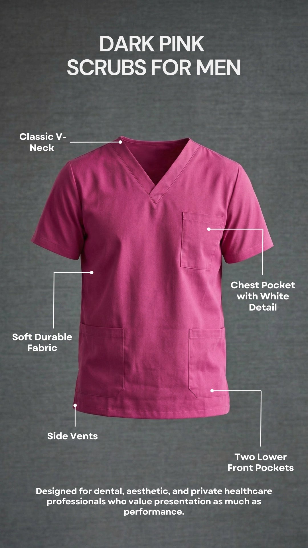 Men’s Dark Pink Medical Scrub Top