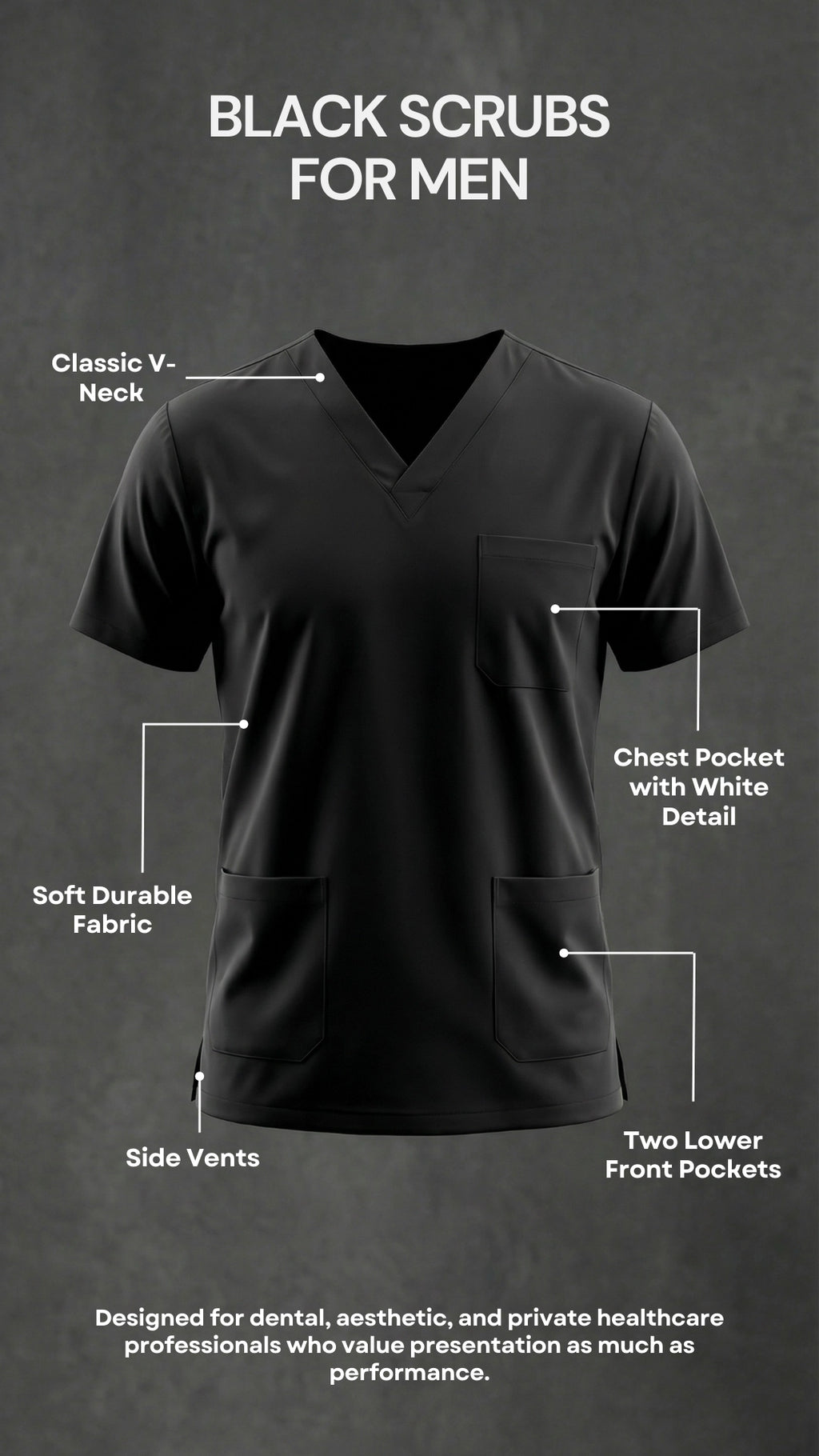 Men’s Black Scrub Top for Healthcare Professionals
