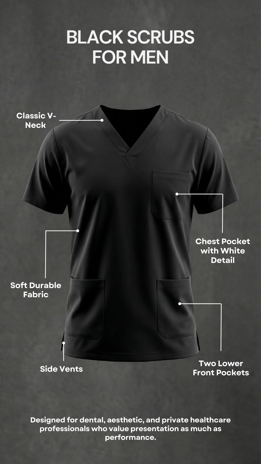 Men’s Black Scrub Top for Healthcare Professionals