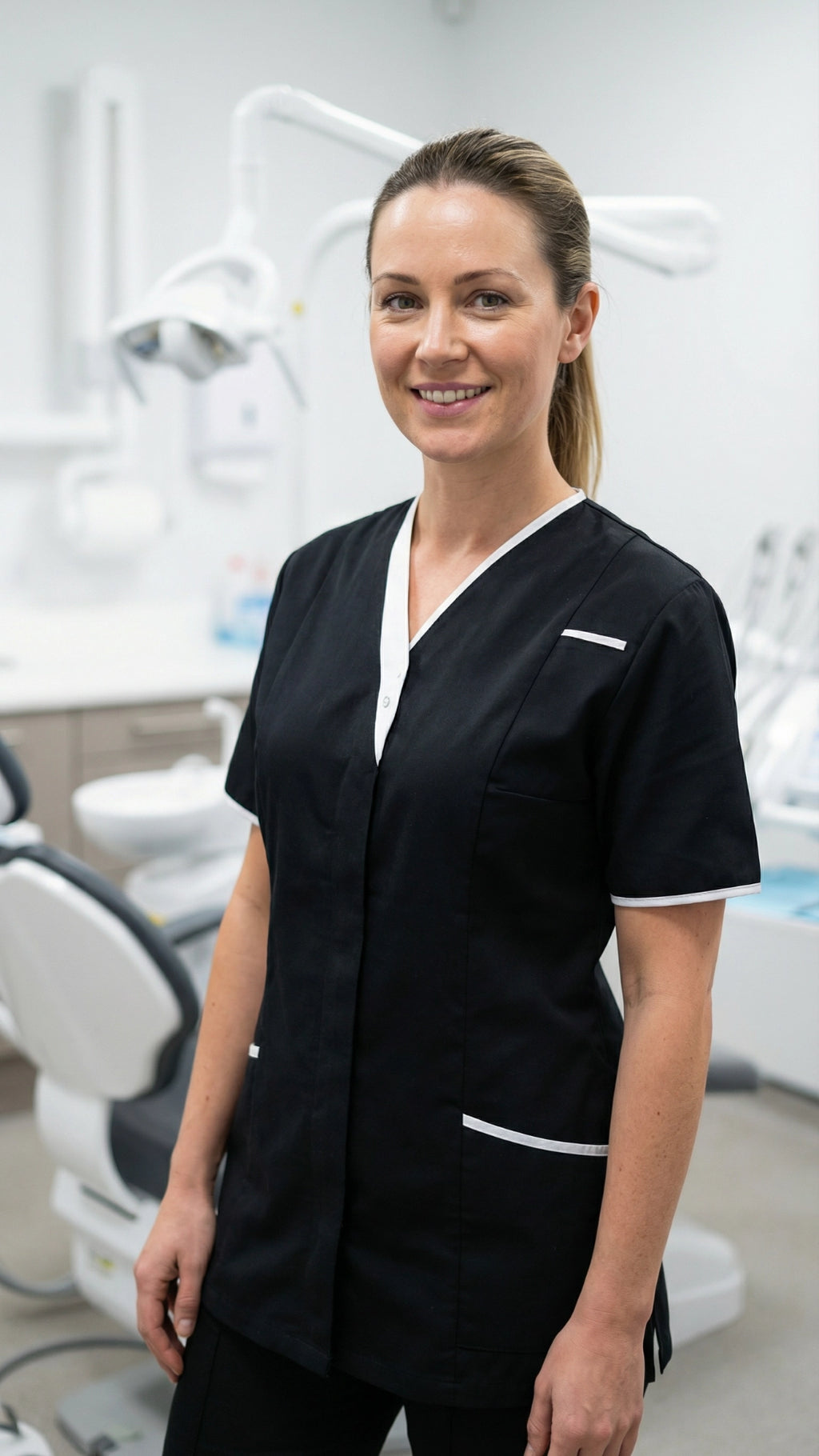 Women’s Black Healthcare Tunic with Contrast Trim