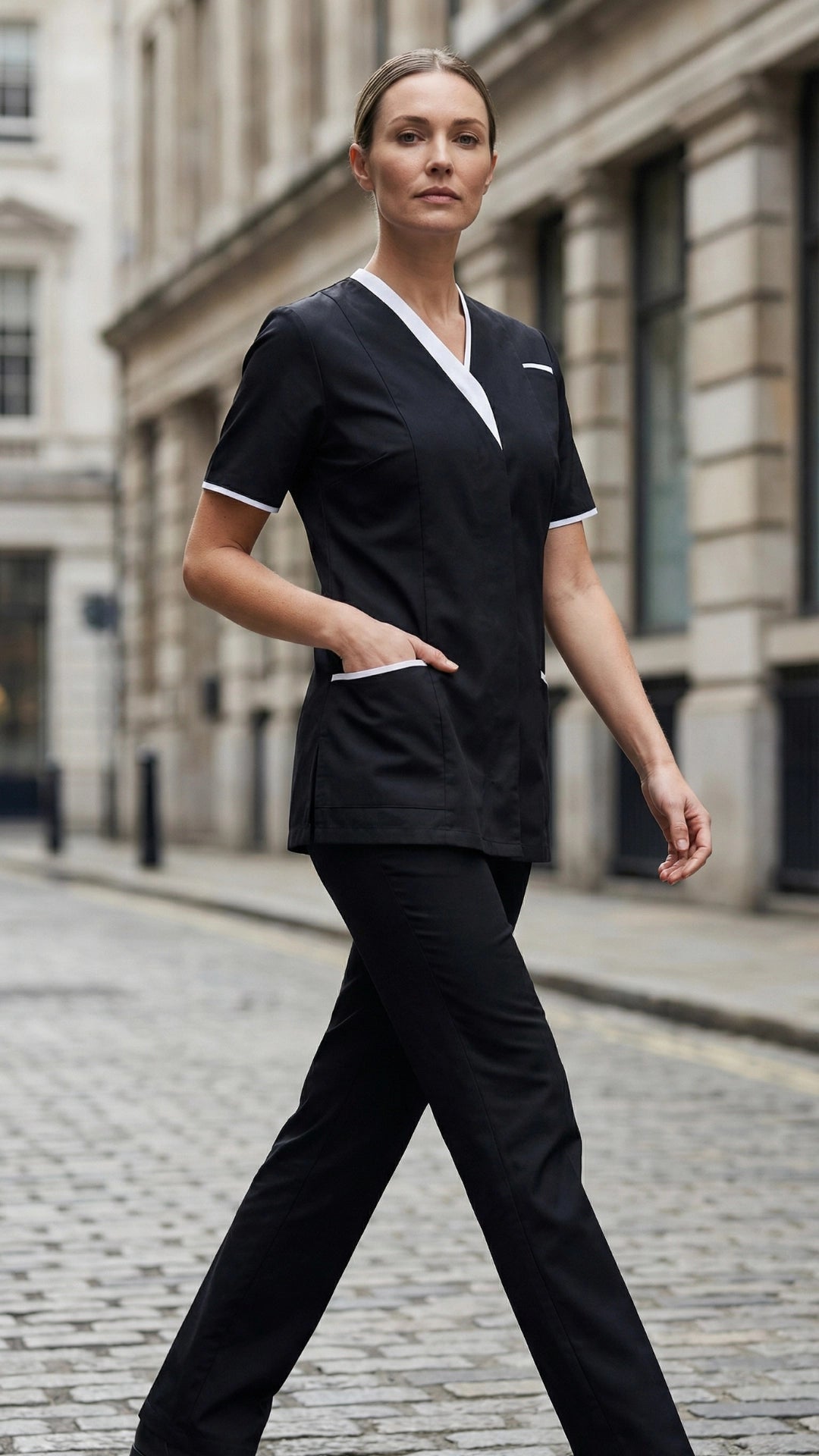 Women’s Black Healthcare Tunic with Contrast Trim