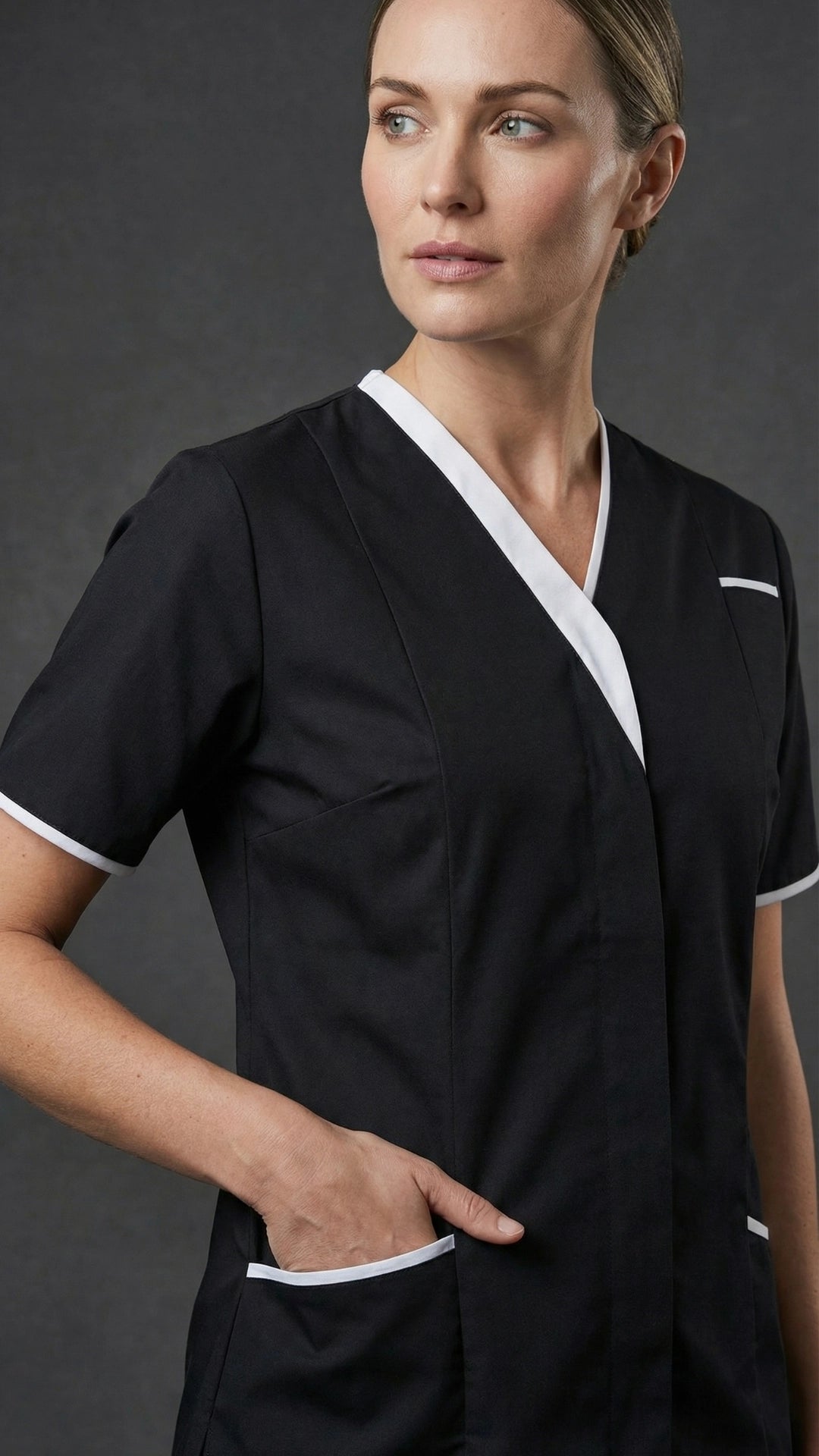 Women’s Black Healthcare Tunic with Contrast Trim