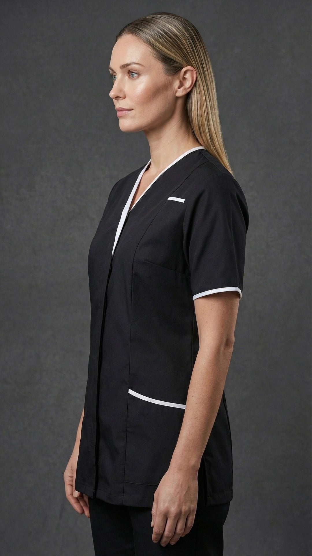 Women’s Black Healthcare Tunic with Contrast Trim