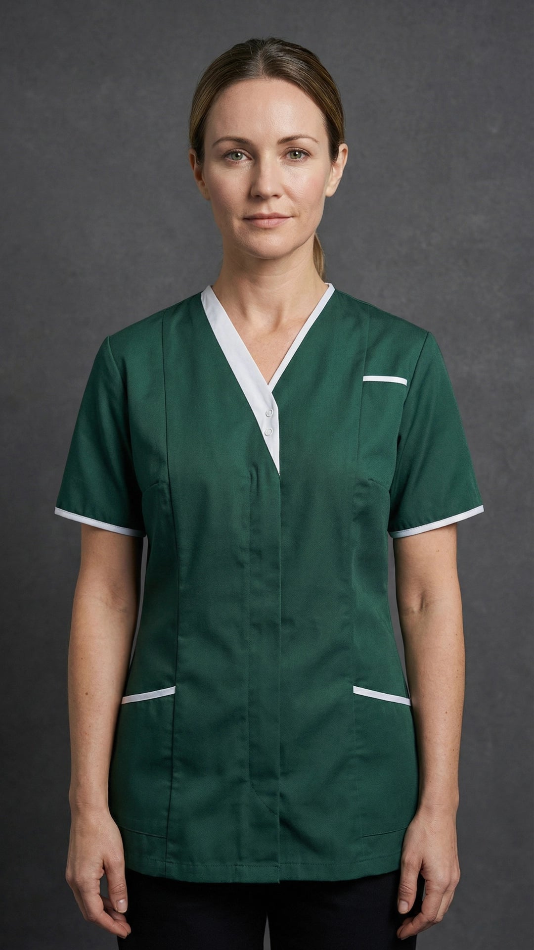 Women’s Bottle Green Healthcare Tunic with Contrast Trim