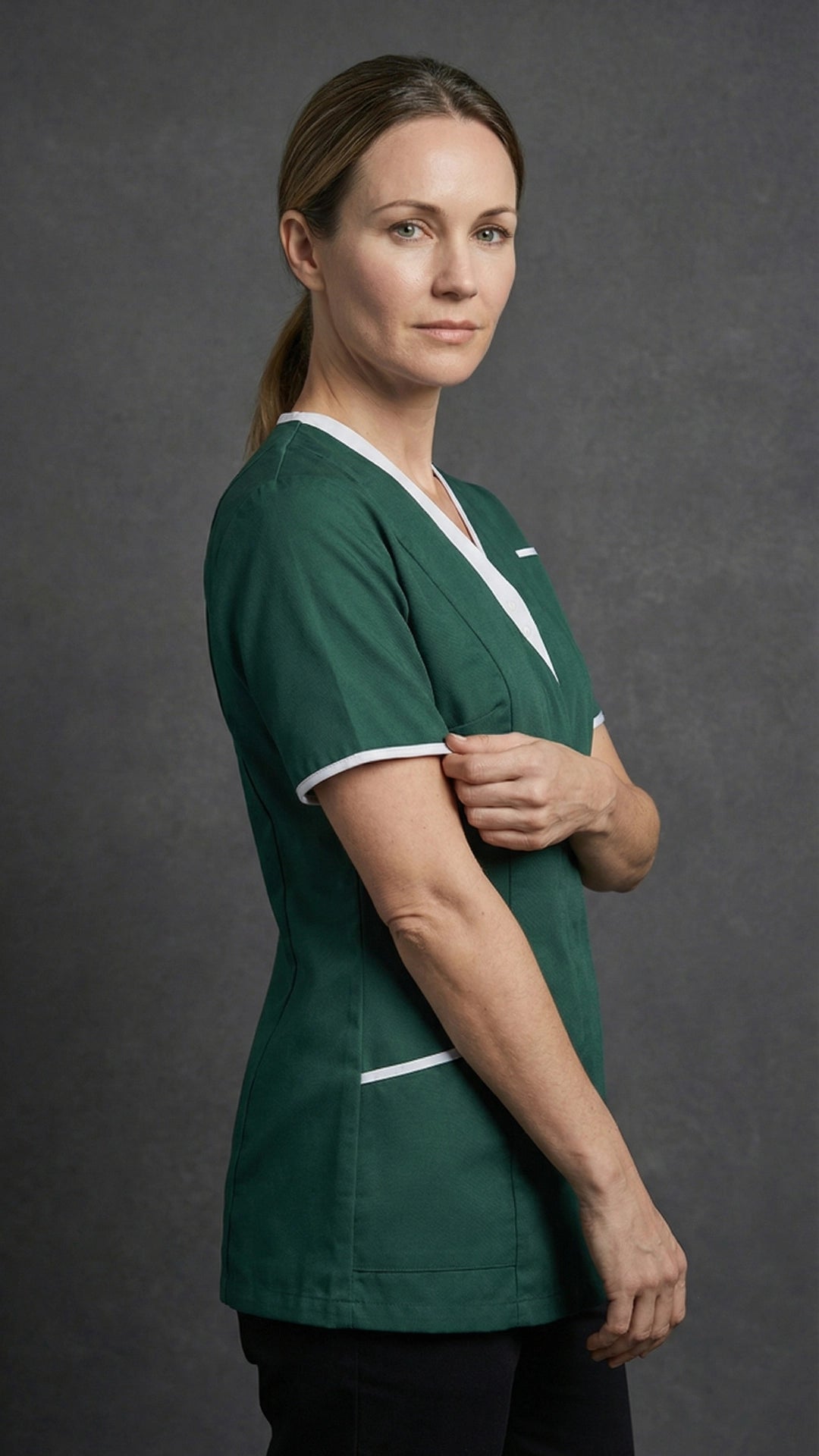 Women’s Bottle Green Healthcare Tunic with Contrast Trim