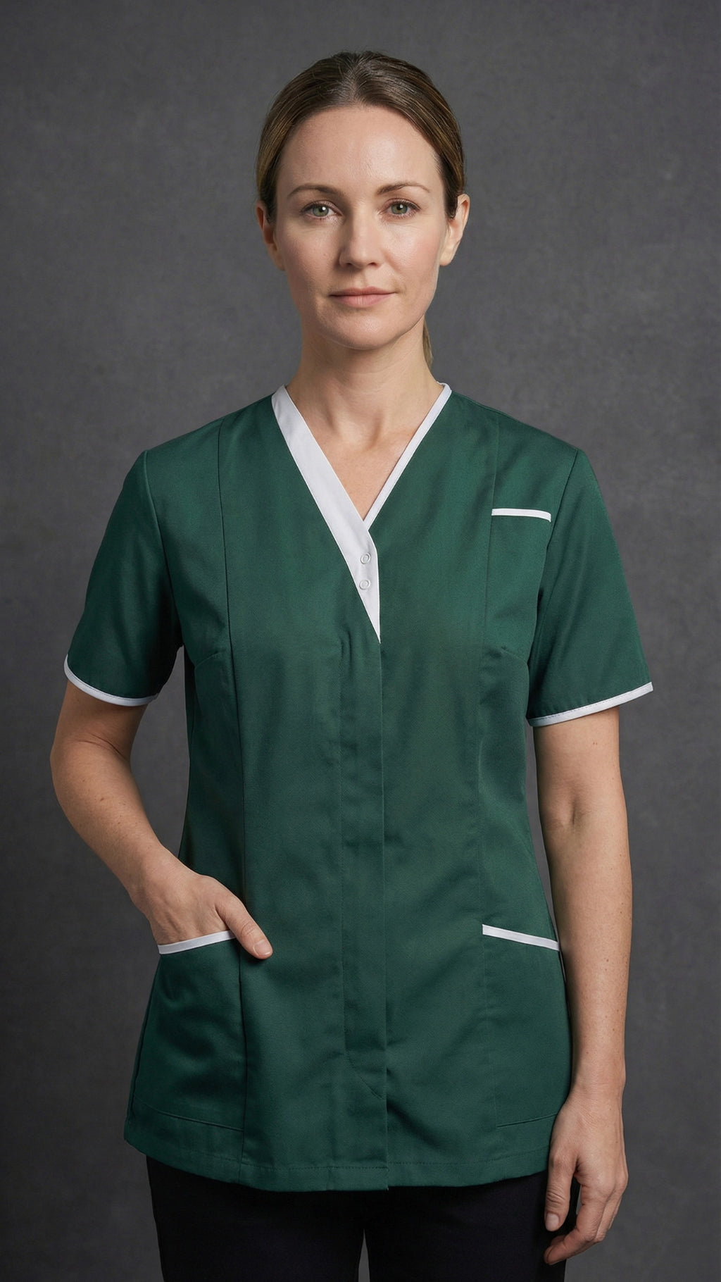 Women’s Bottle Green Healthcare Tunic with Contrast Trim