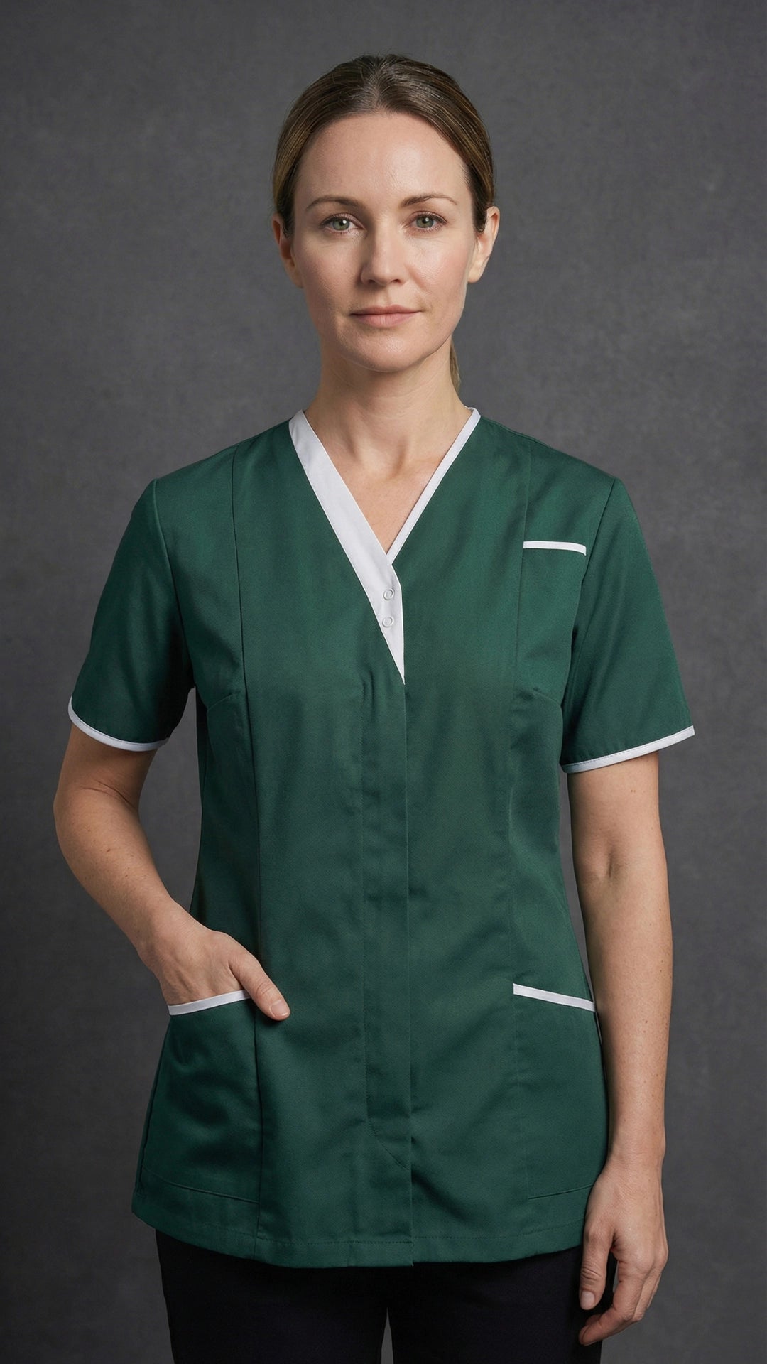 Women’s Bottle Green Healthcare Tunic with Contrast Trim