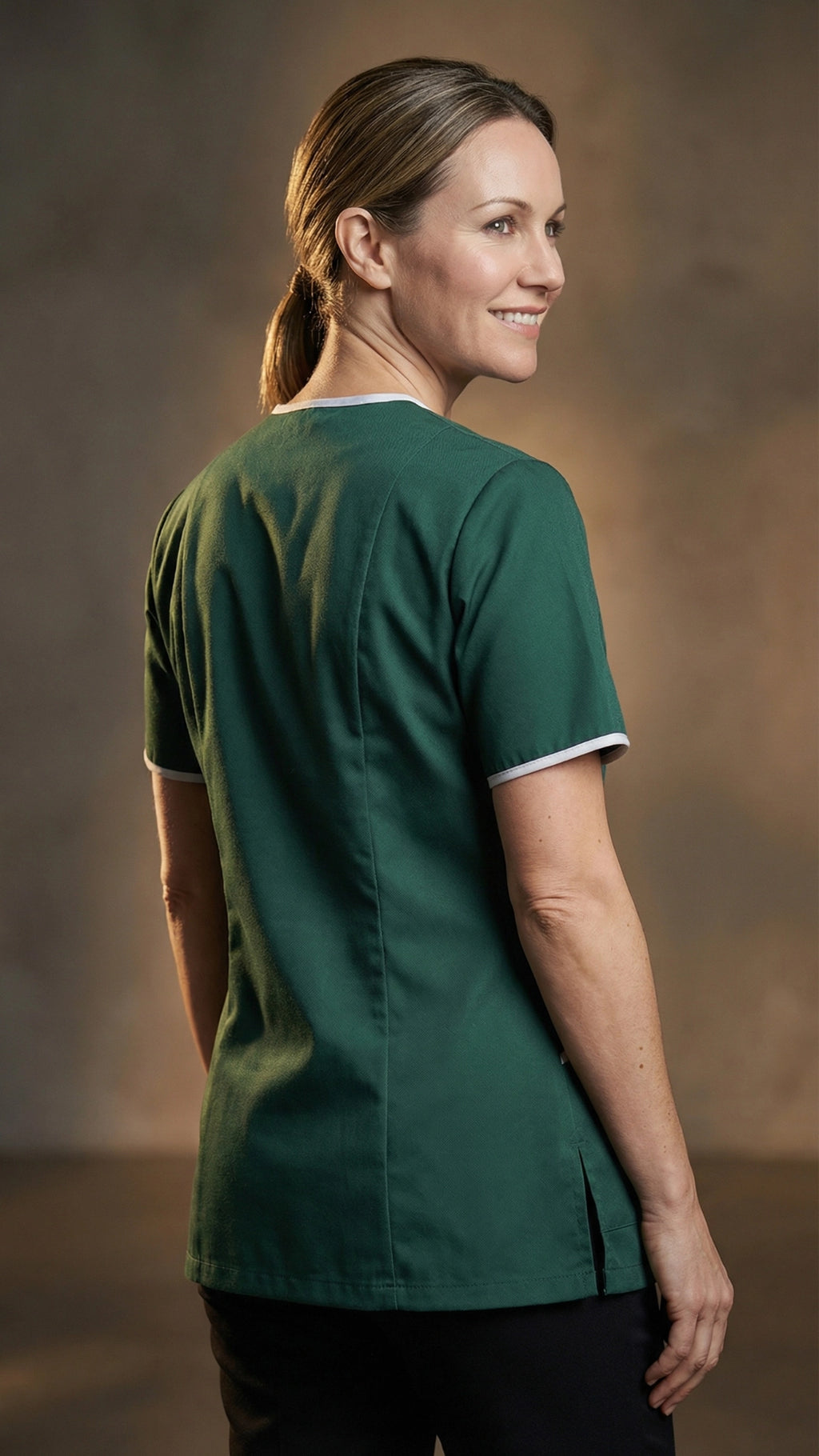 Women’s Bottle Green Healthcare Tunic with Contrast Trim