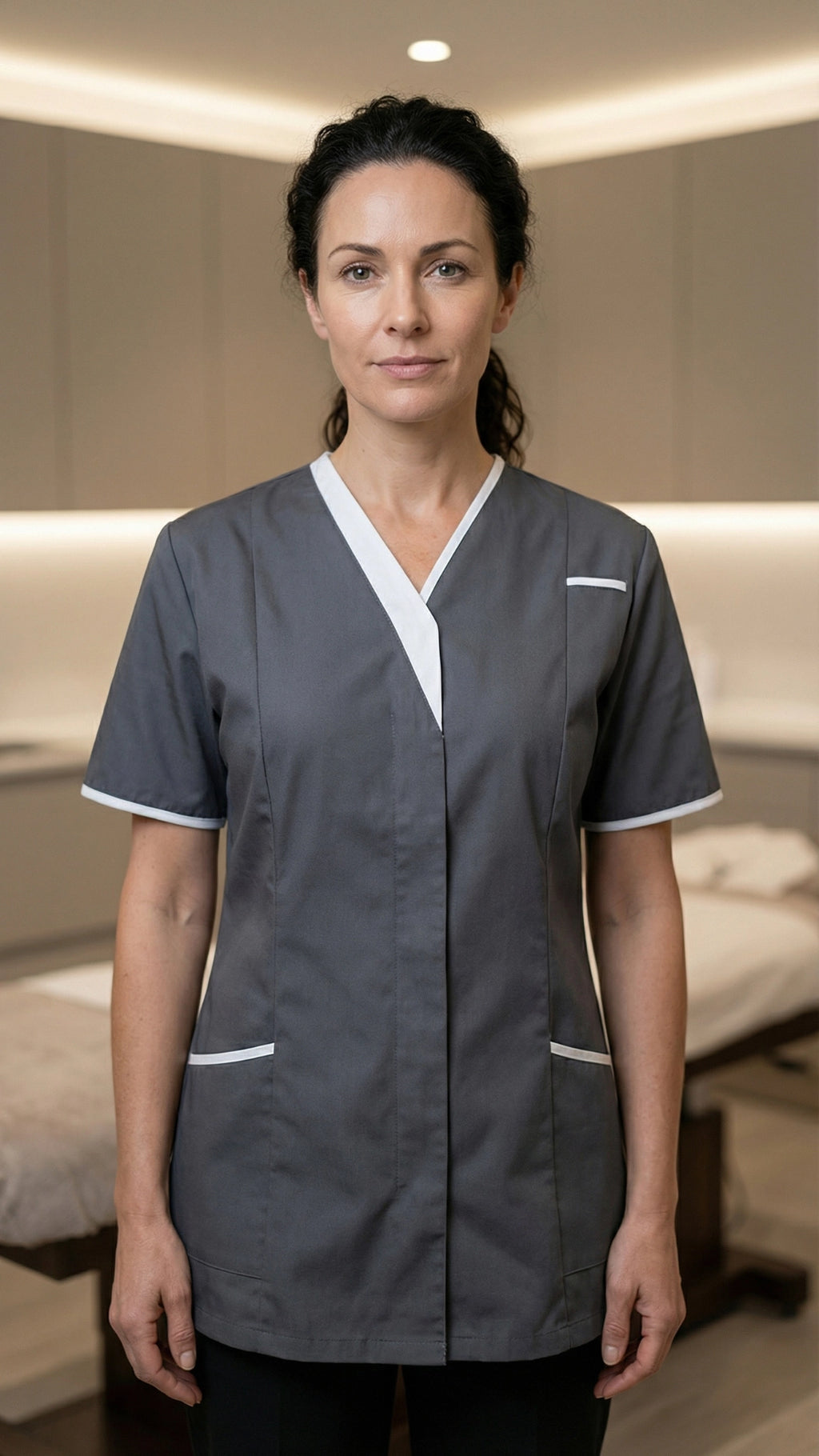 Dark Grey Healthcare Tunic with Contrast Trim
