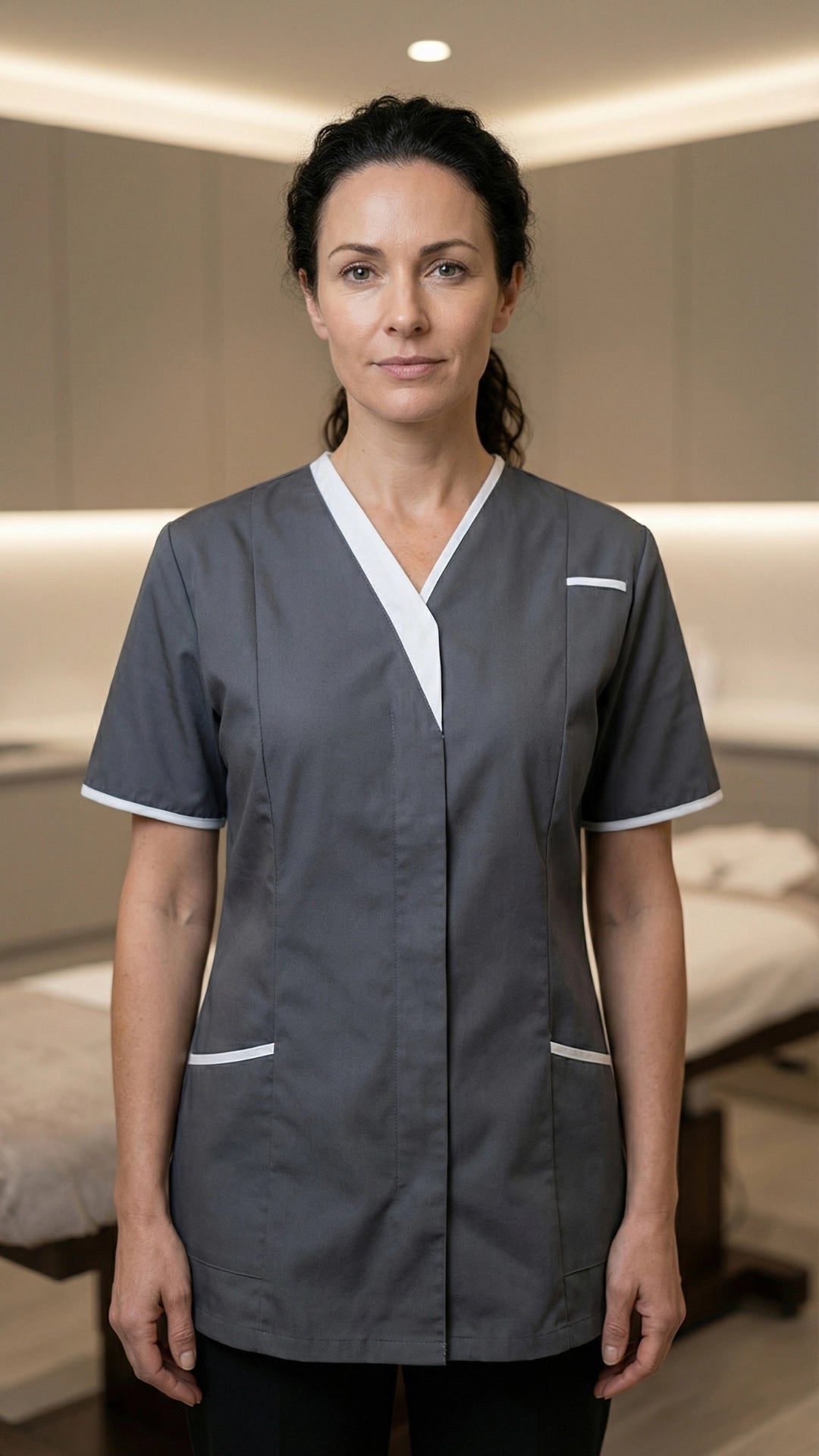 Dark Grey Healthcare Tunic with Contrast Trim