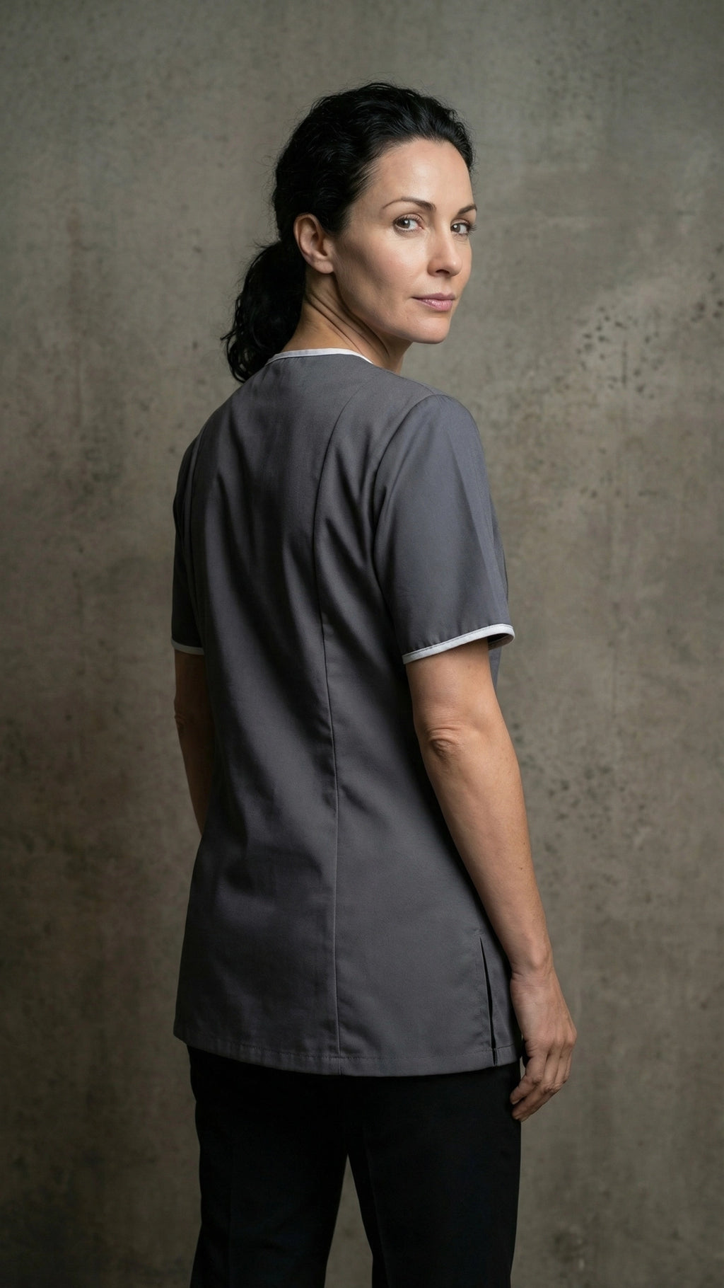 Dark Grey Healthcare Tunic with Contrast Trim