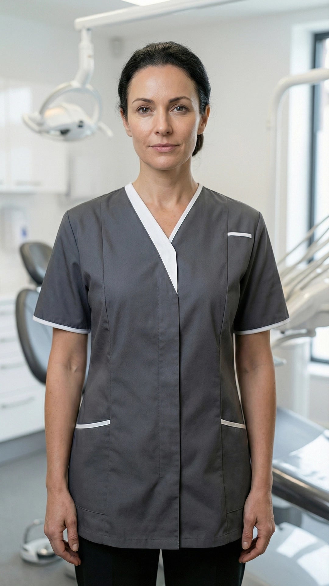 Dark Grey Healthcare Tunic with Contrast Trim