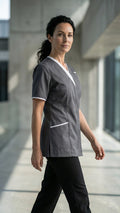 Dark Grey Healthcare Tunic with Contrast Trim