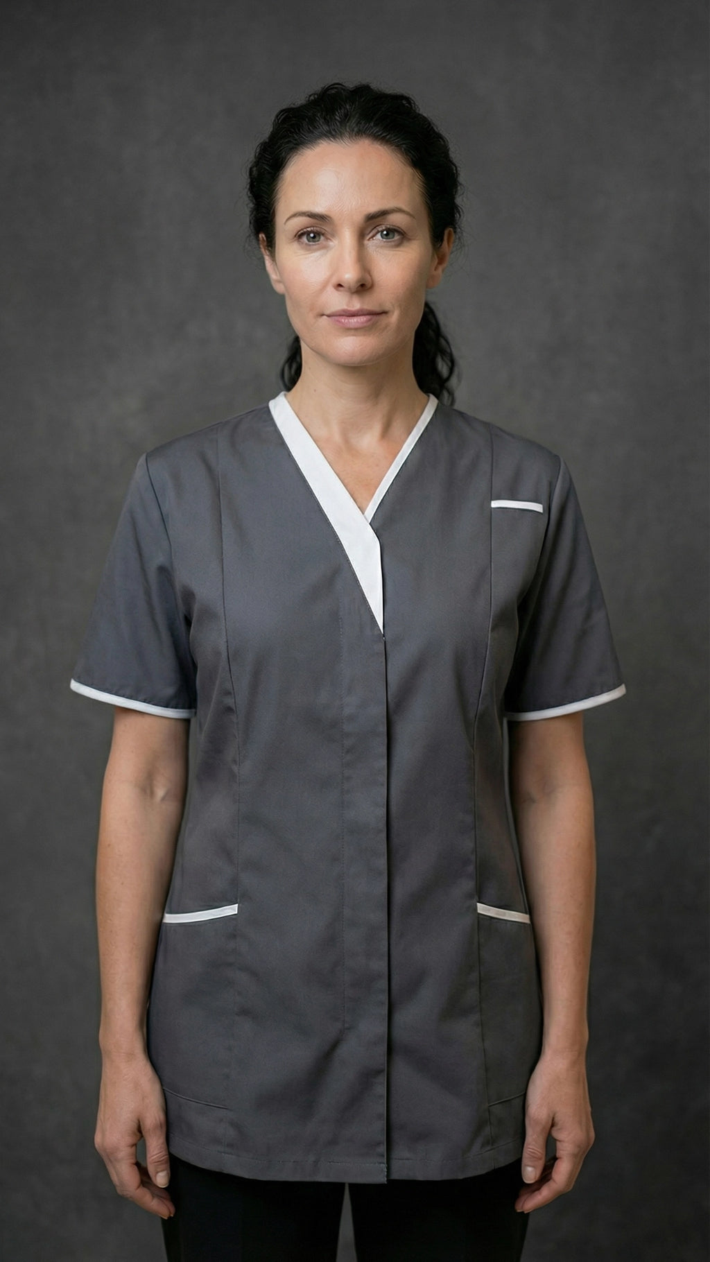 Dark Grey Healthcare Tunic with Contrast Trim