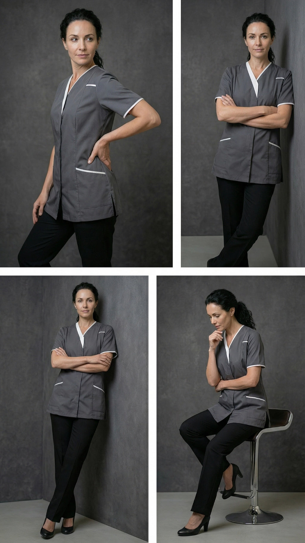 Dark Grey Healthcare Tunic with Contrast Trim
