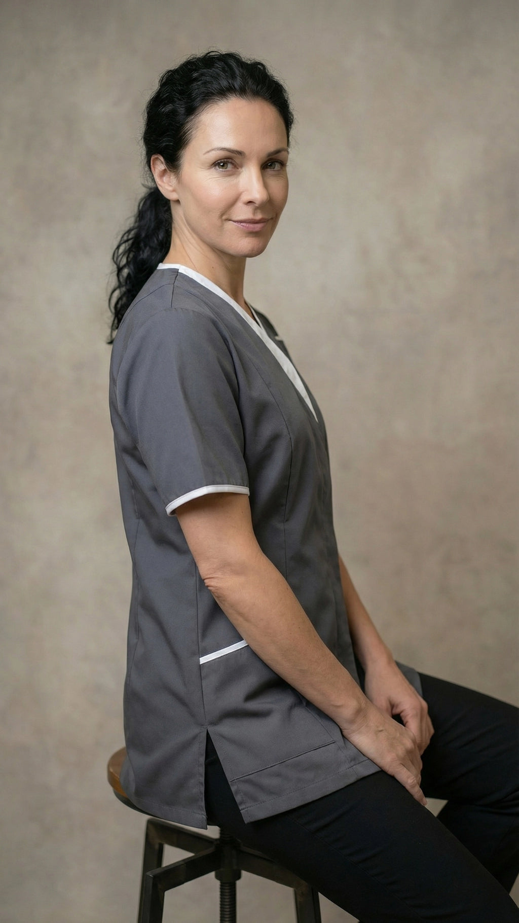 Dark Grey Healthcare Tunic with Contrast Trim