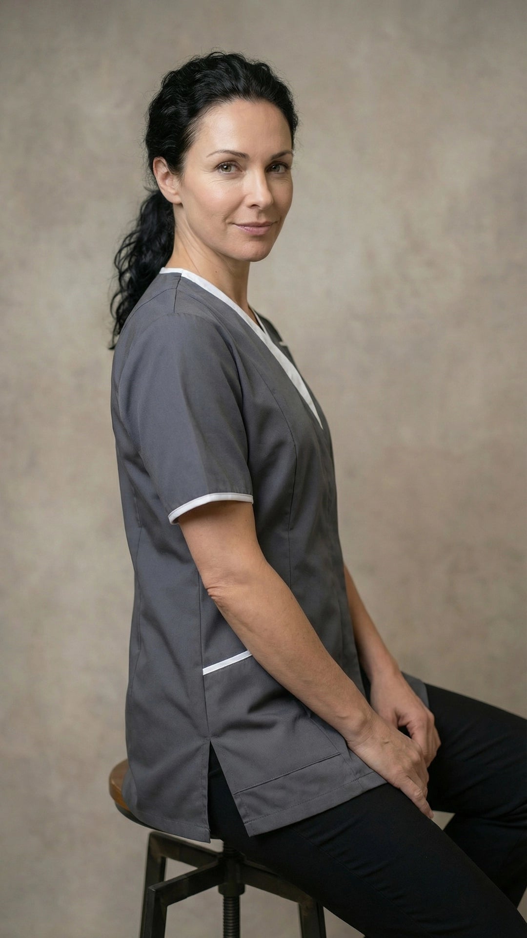 Dark Grey Healthcare Tunic with Contrast Trim