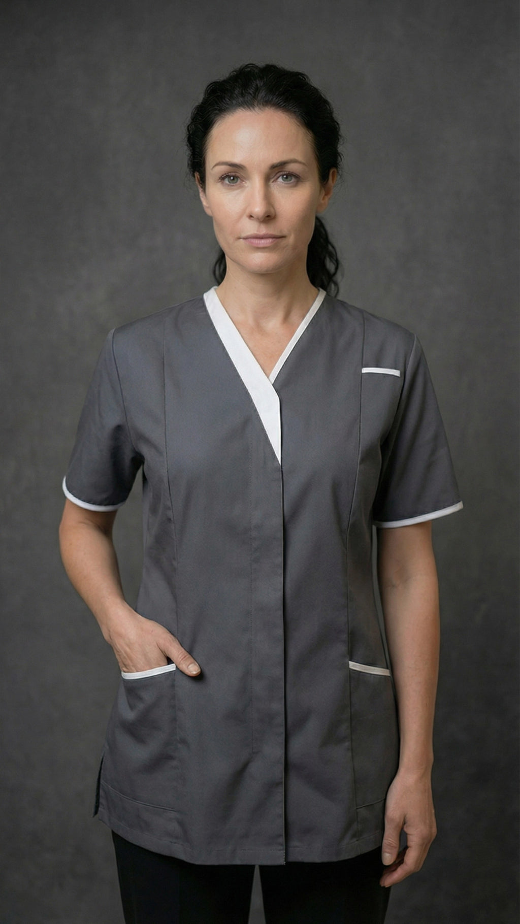 Dark Grey Healthcare Tunic with Contrast Trim