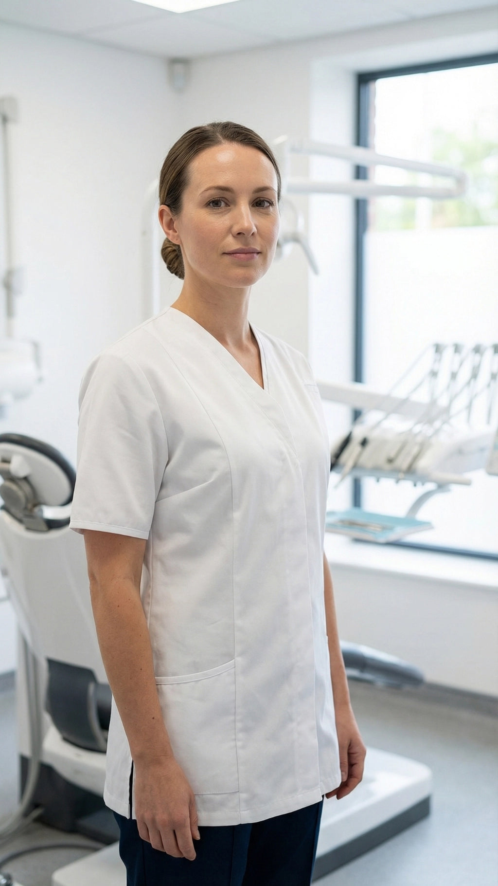 Women’s White Healthcare Tunic with Contrast Trim