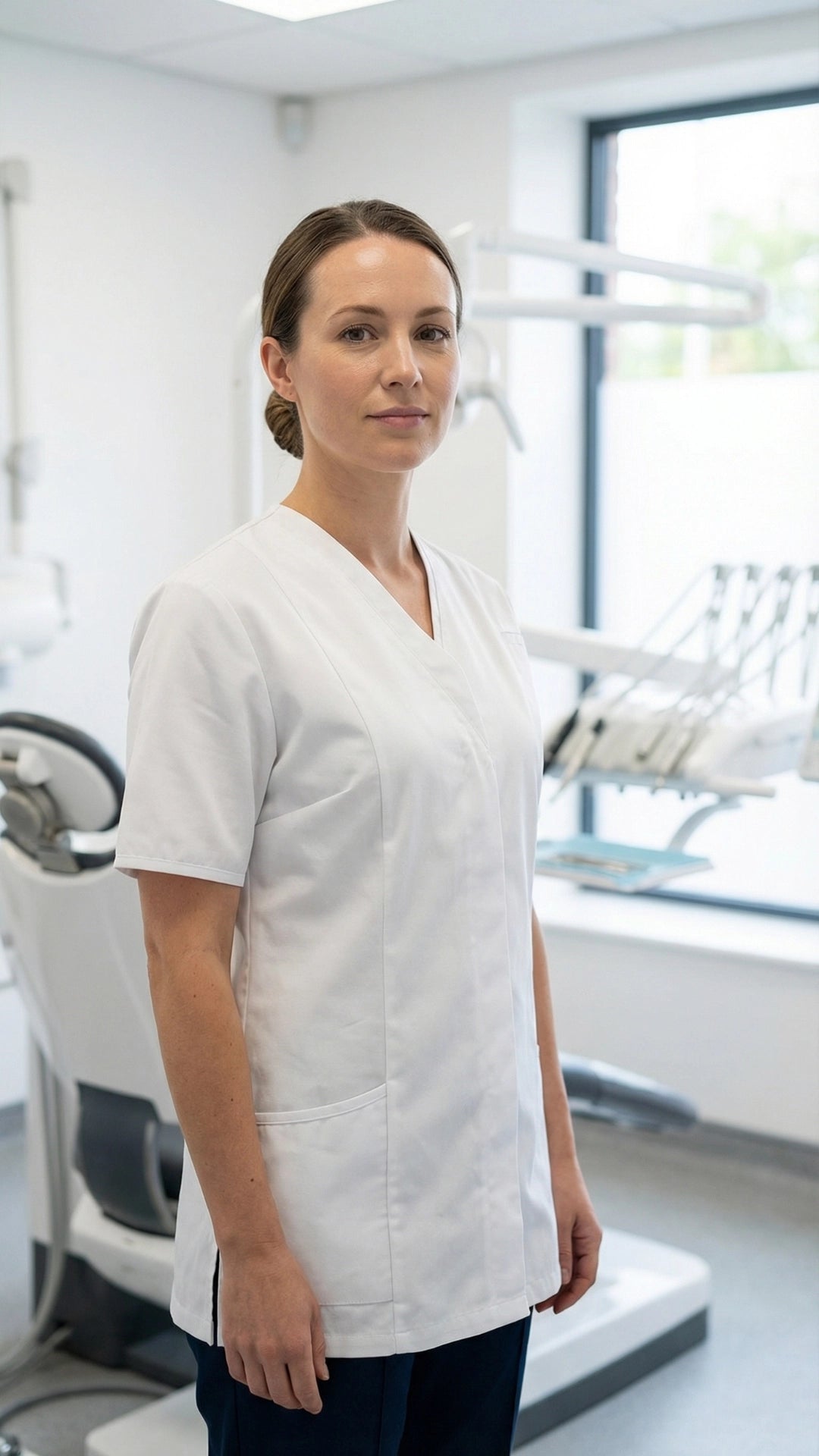 Women’s White Healthcare Tunic with Contrast Trim