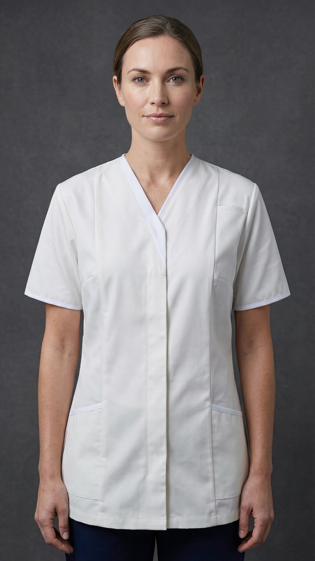Women’s White Healthcare Tunic with Contrast Trim