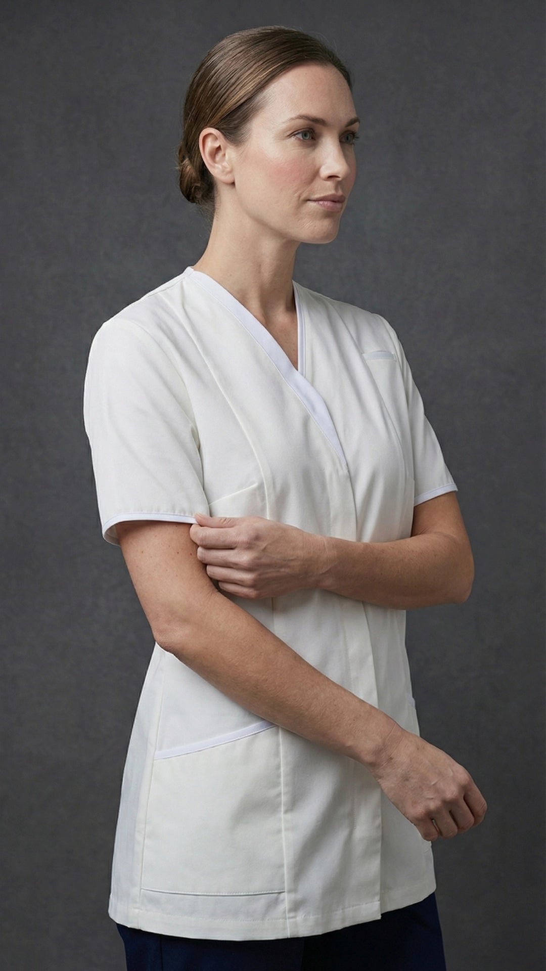 Women’s White Healthcare Tunic with Contrast Trim