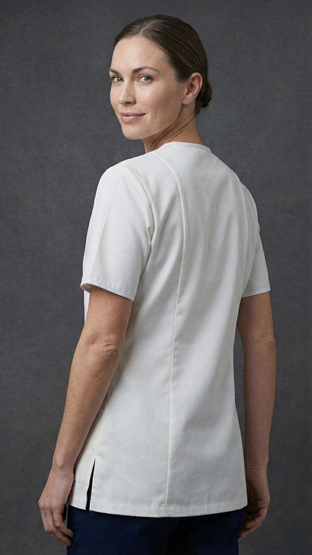 Women’s White Healthcare Tunic with Contrast Trim