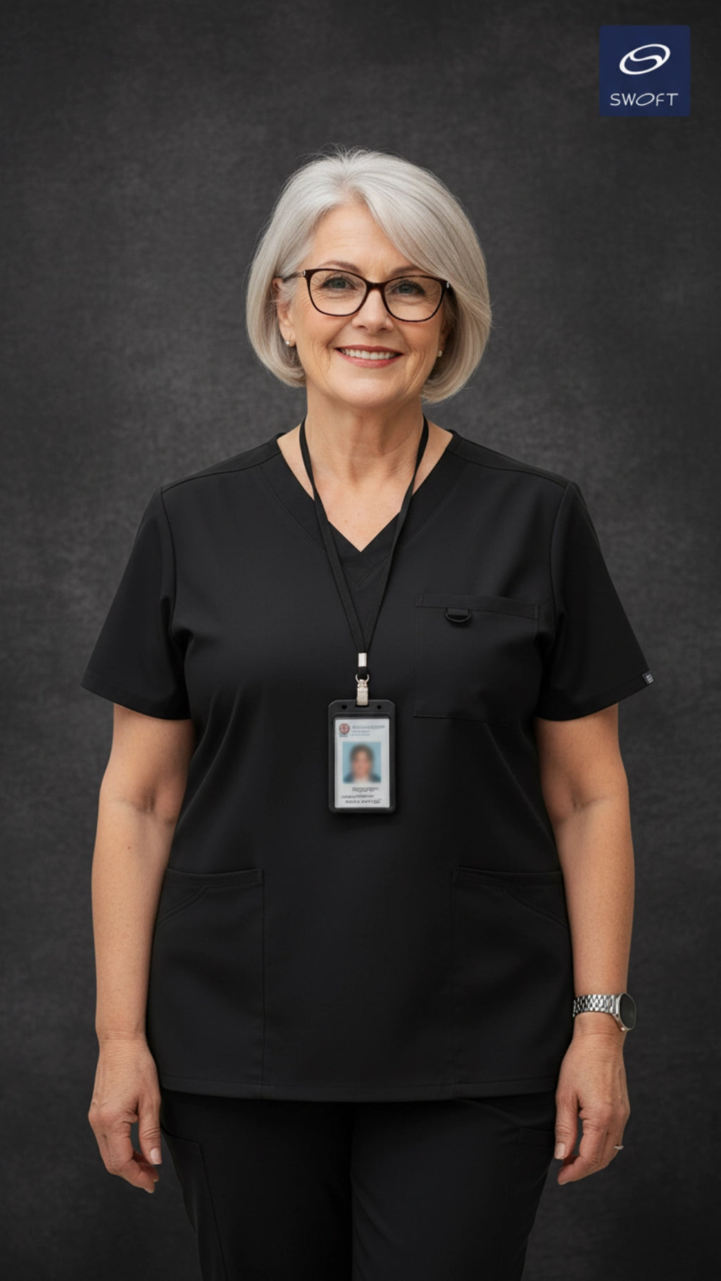 Black Women’s Scrub Top – V-Neck Stretch Medical Workwear