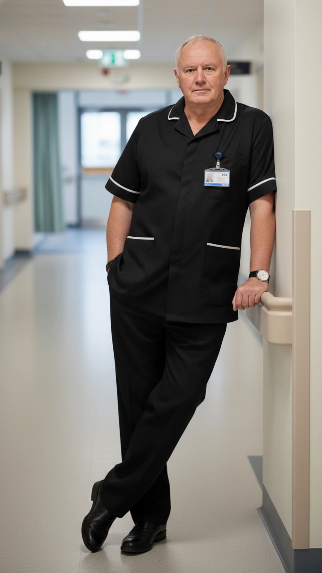 Black Men’s Tunic – White Stripe Piping Medical Uniform