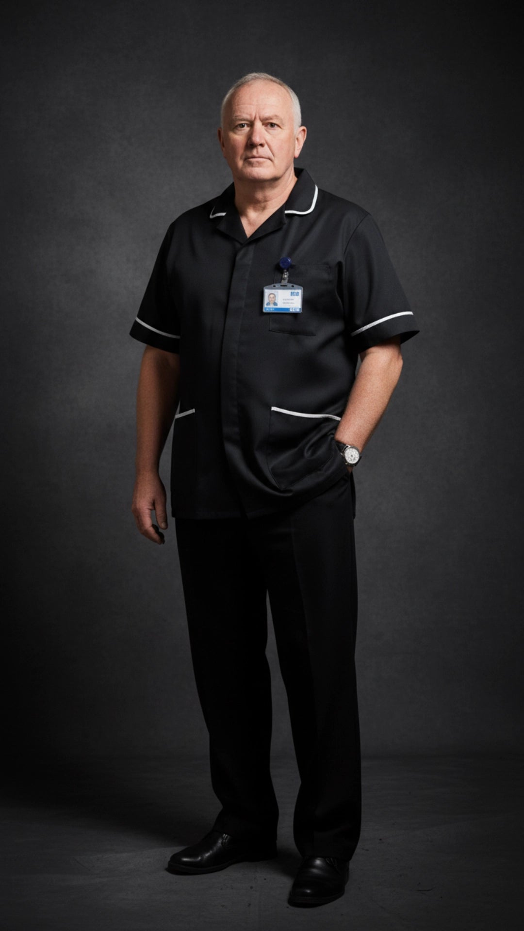 Black Men’s Tunic – White Stripe Piping Medical Uniform