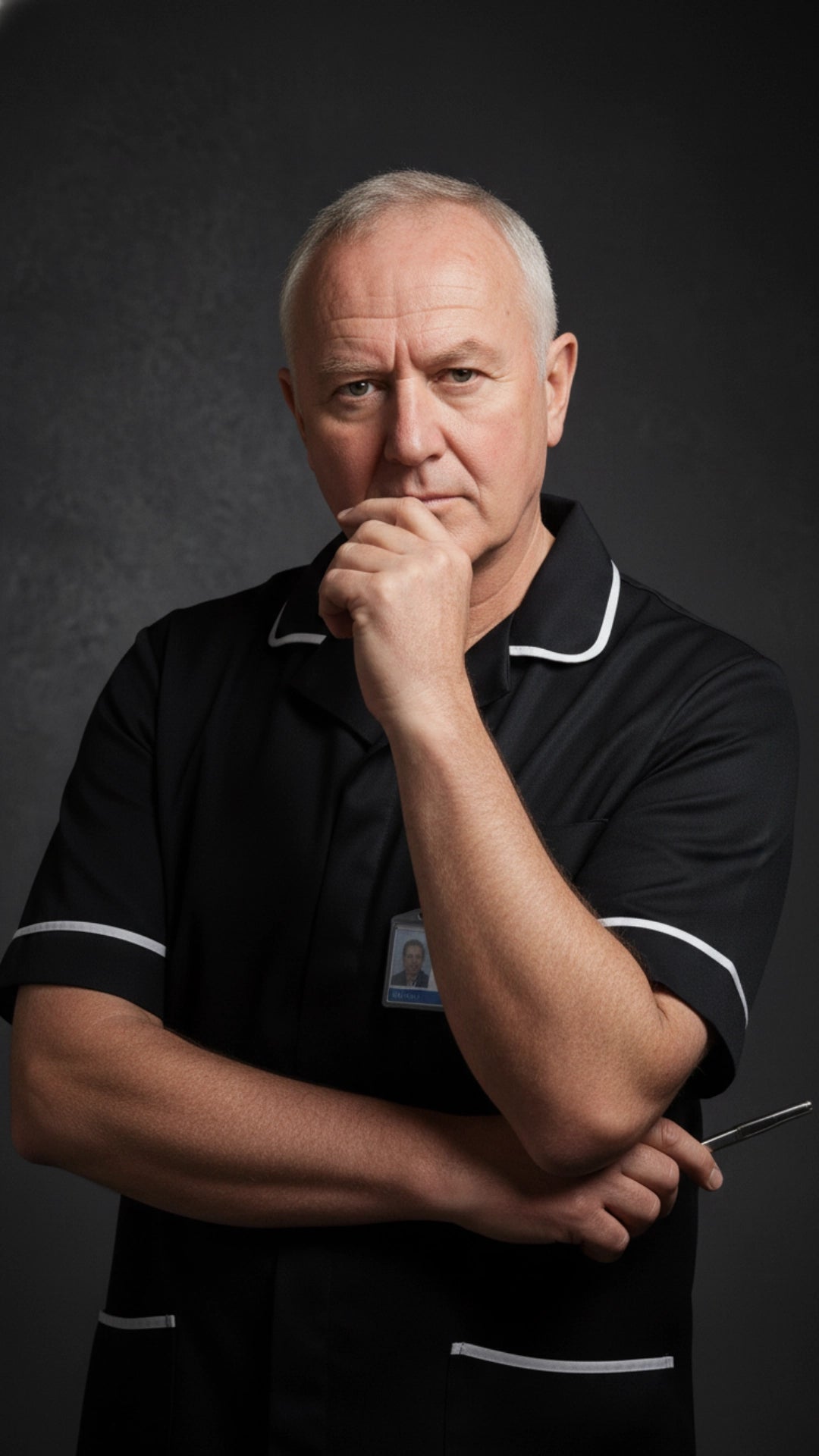 Black Men’s Tunic – White Stripe Piping Medical Uniform