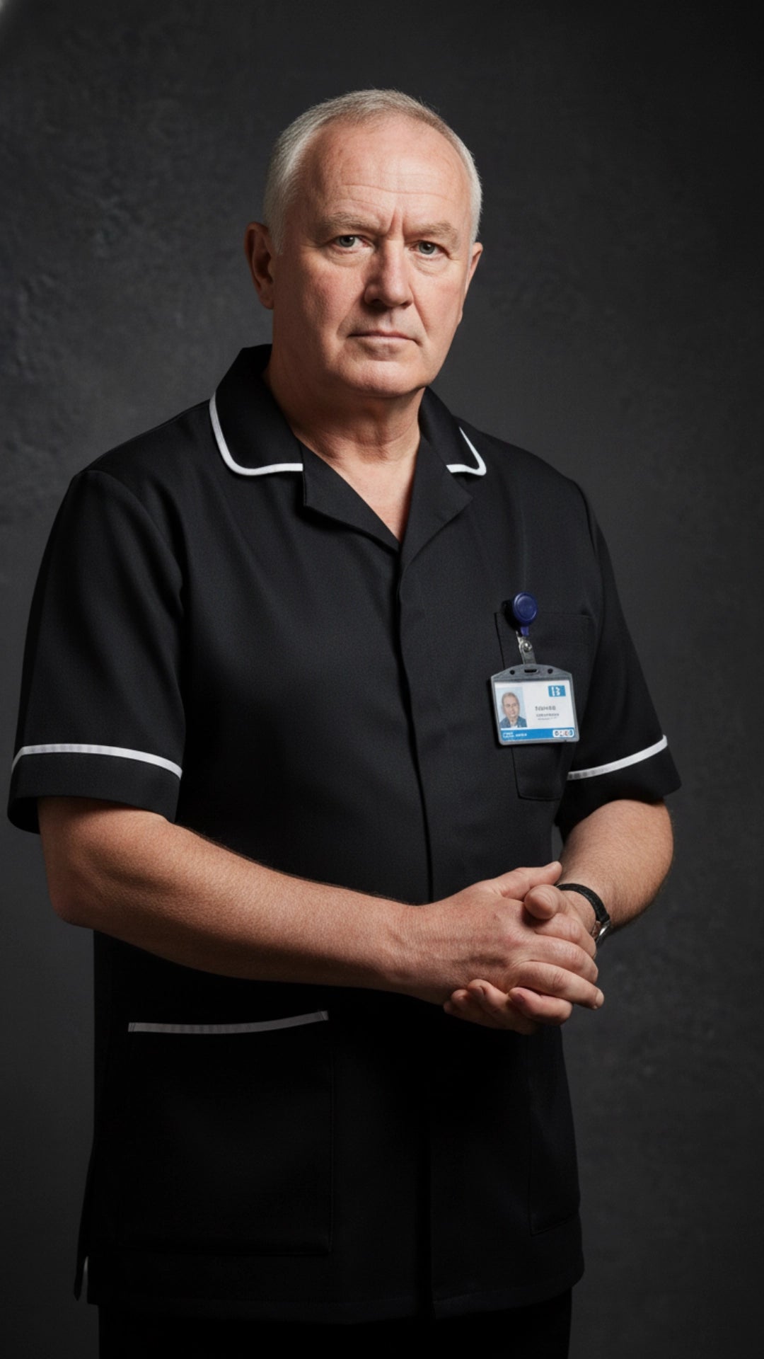 Black Men’s Tunic – White Stripe Piping Medical Uniform