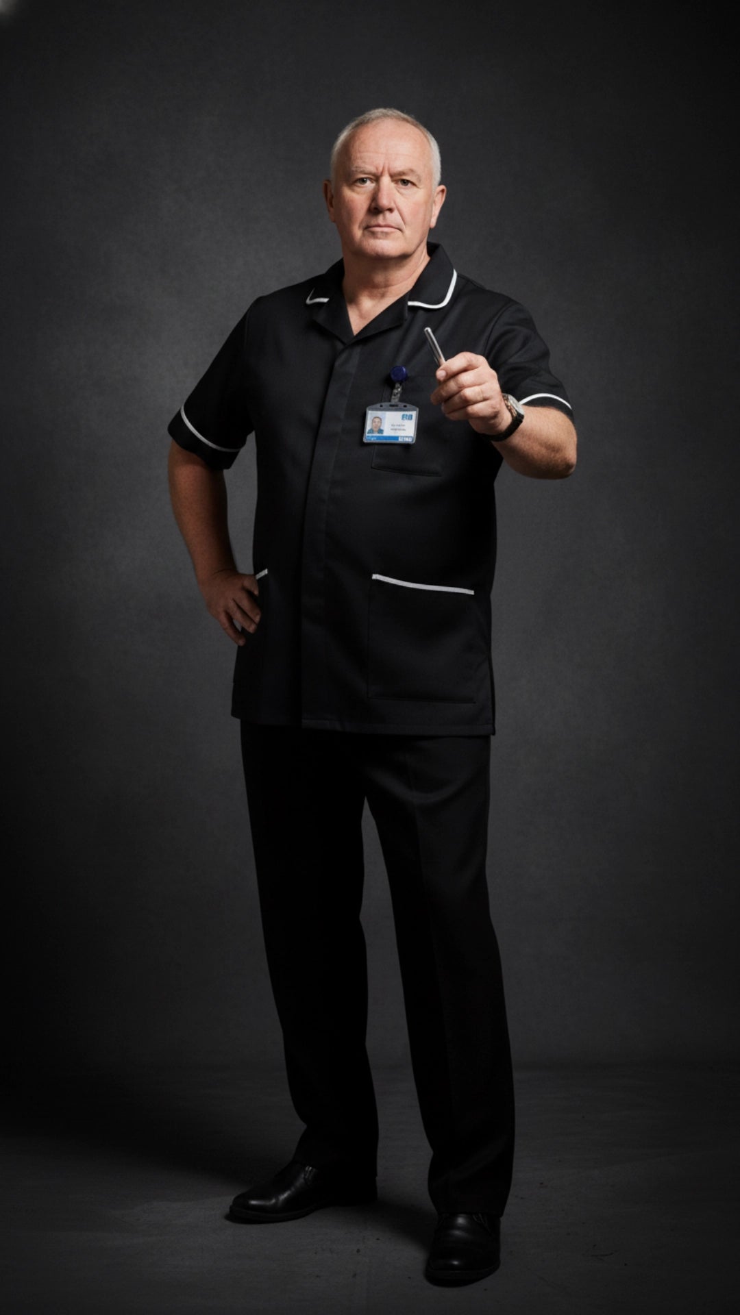 Black Men’s Tunic – White Stripe Piping Medical Uniform