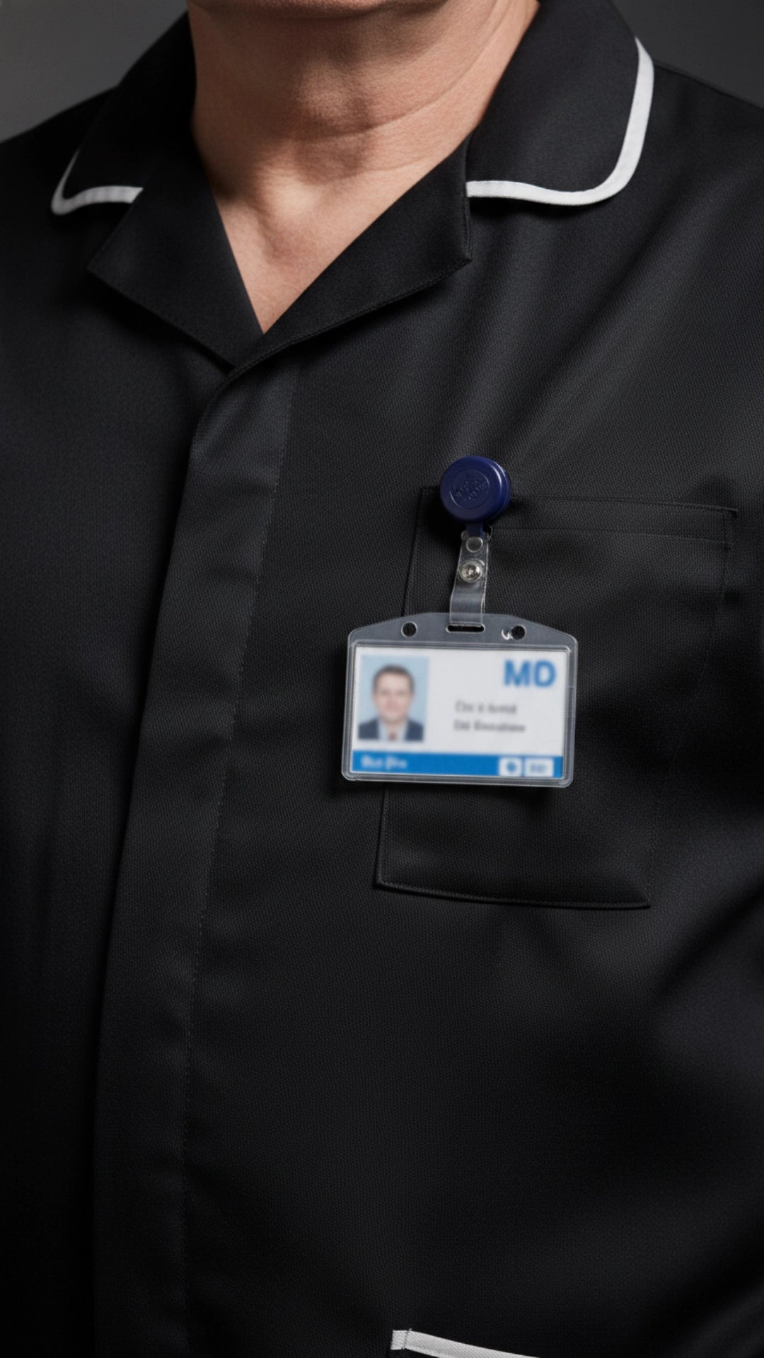 Black Men’s Tunic – White Stripe Piping Medical Uniform