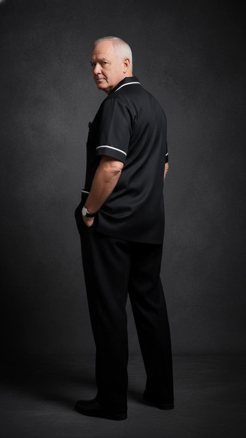 Black Men’s Tunic – White Stripe Piping Medical Uniform