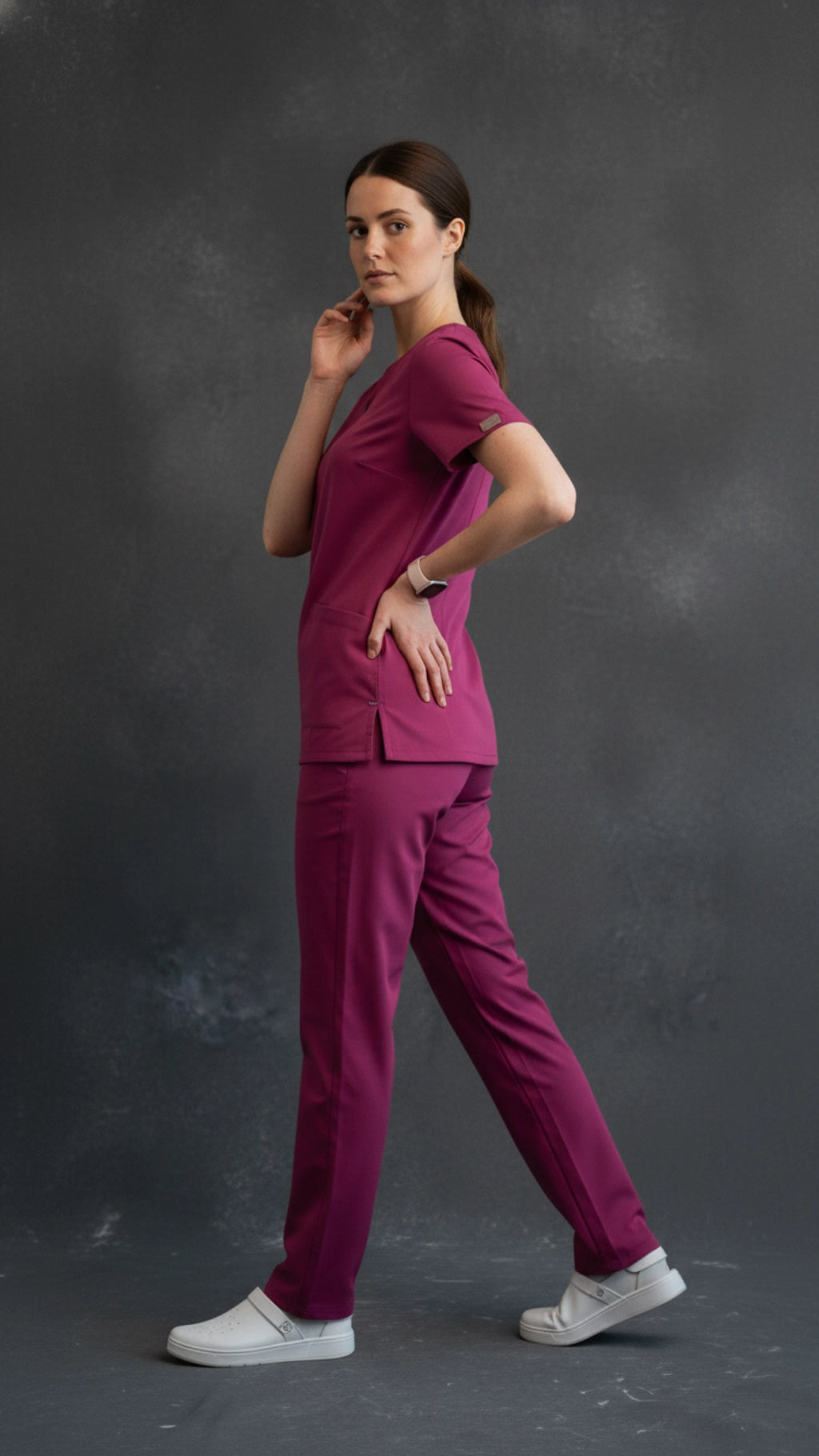Dark Pink Unisex Scrub Tunic – V-Neck Professional Medical Workwear