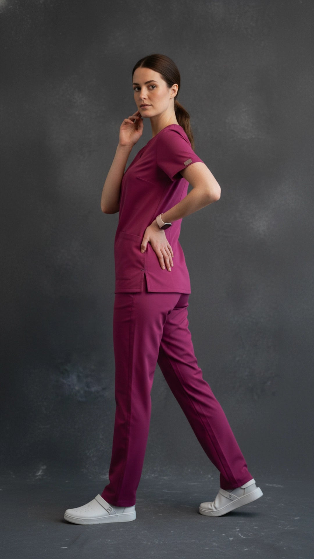Dark Pink Unisex Scrub Tunic – V-Neck Professional Medical Workwear