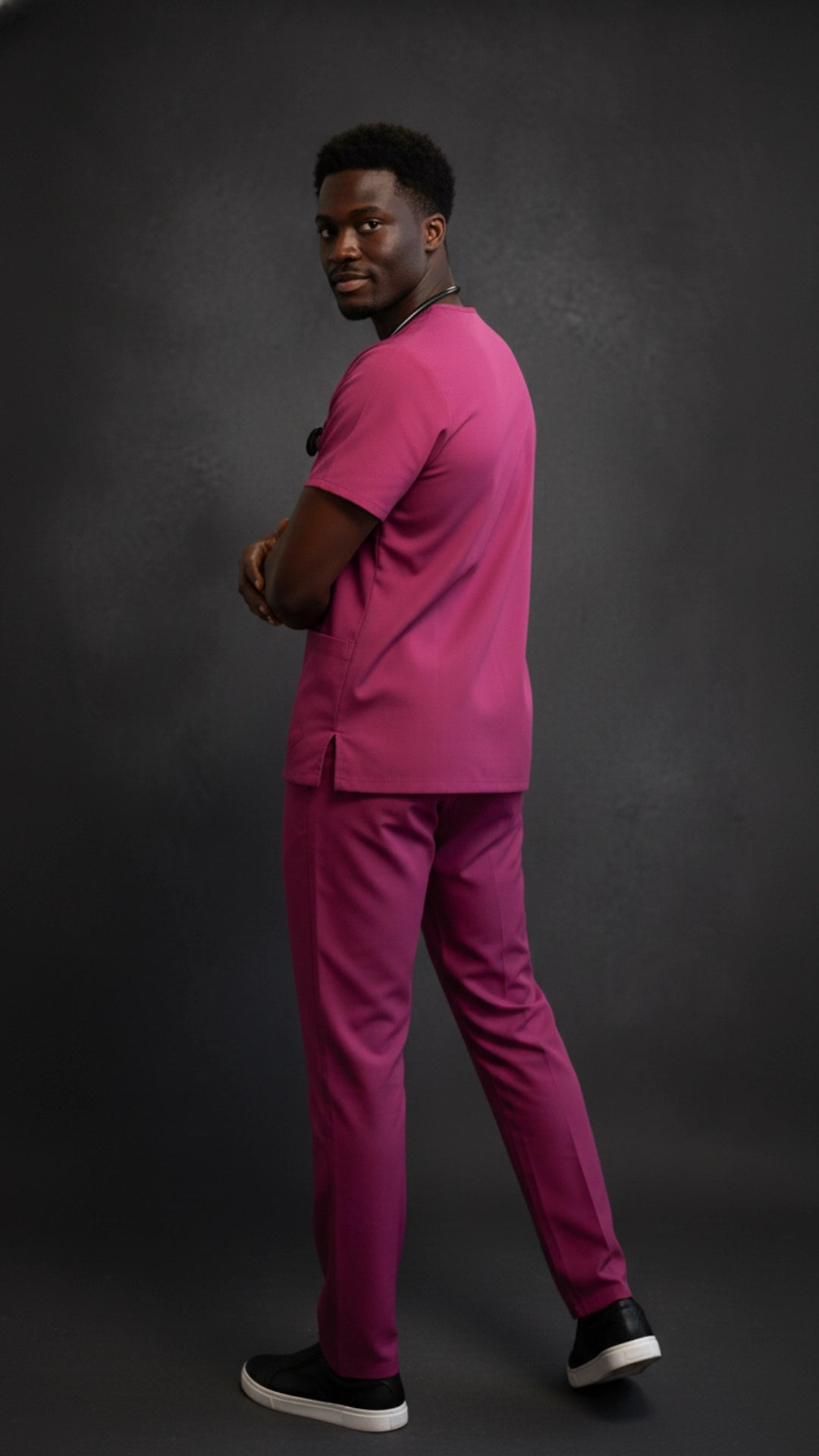 Dark Pink Unisex Scrub Tunic – V-Neck Professional Medical Workwear