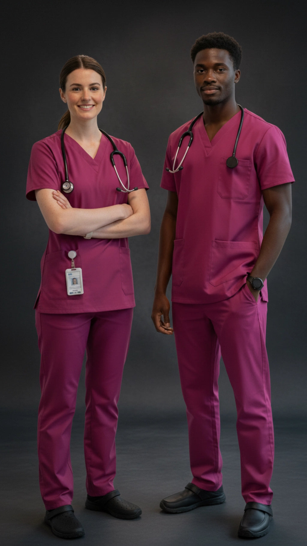Dark Pink Unisex Scrub Tunic – V-Neck Professional Medical Workwear