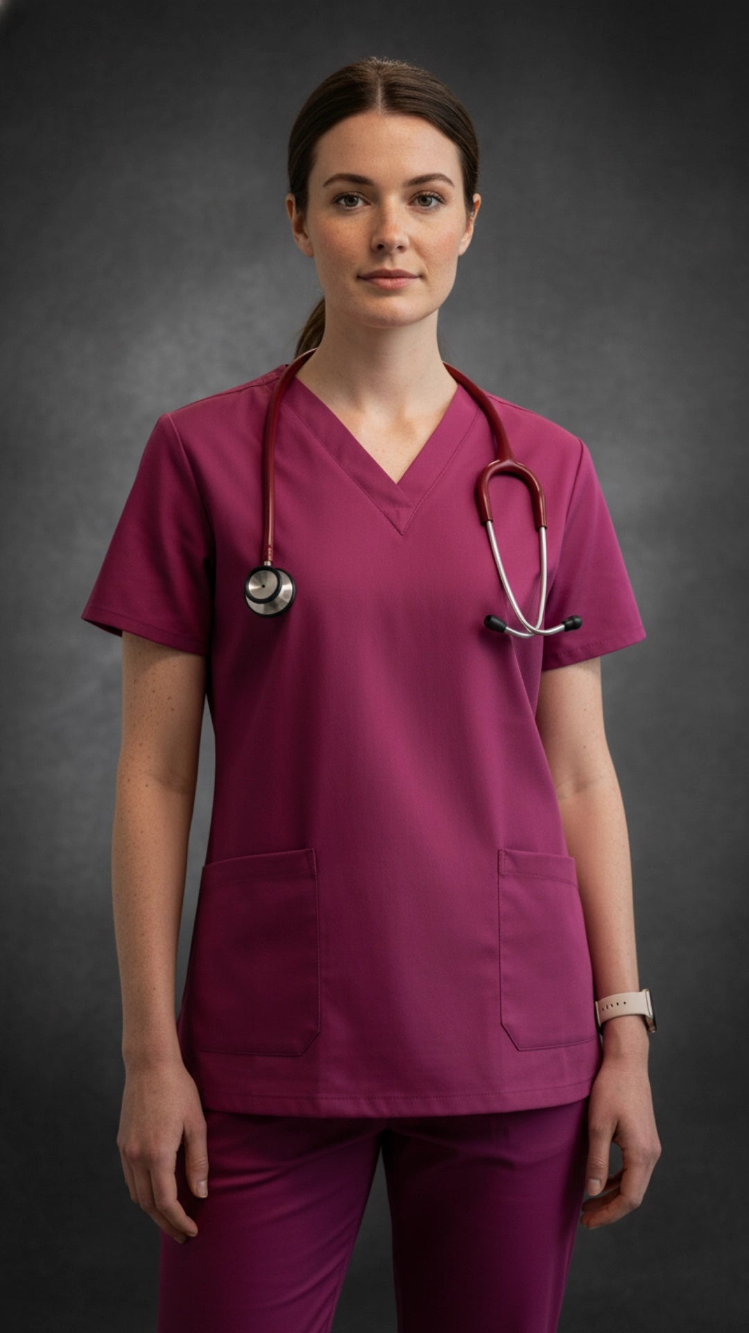 Dark Pink Unisex Scrub Tunic – V-Neck Professional Medical Workwear